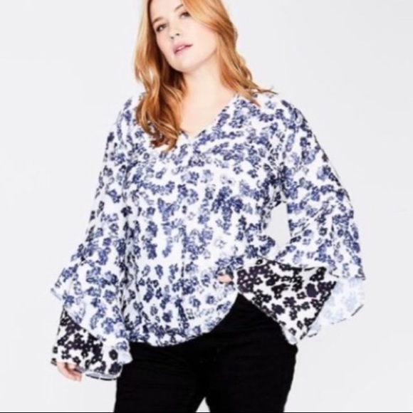 RACHEL Rachel Roy Tops - Rachel Roy Floral Blouse with Flutter Sleeve 24W